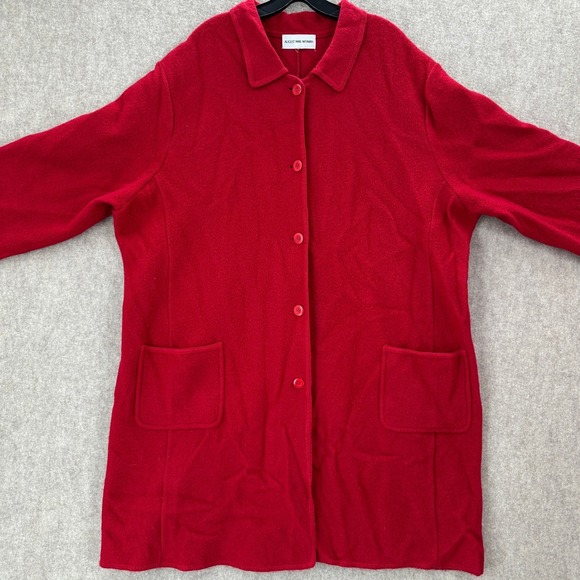 August Max Boiled Wool Long Line Cardigan Jacket Red Button Front Pockets 2XL - Picture 8 of 12